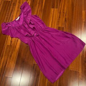 Amanda Uprichard Silk Magenta Purple Dress Sleeveless Ruffled Neck Knee Length M